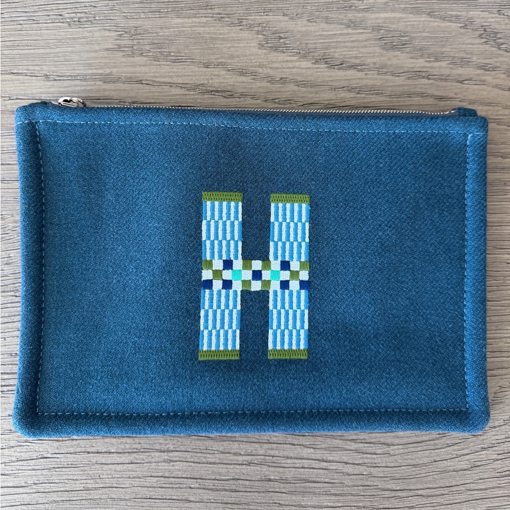 Hermes fabourg corner case in blue wool, large model